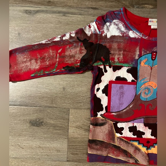 VINTAGE Kolorway USA Hand Painted 3/4 Sleeve Shirt western boots - Picture 2 of 7